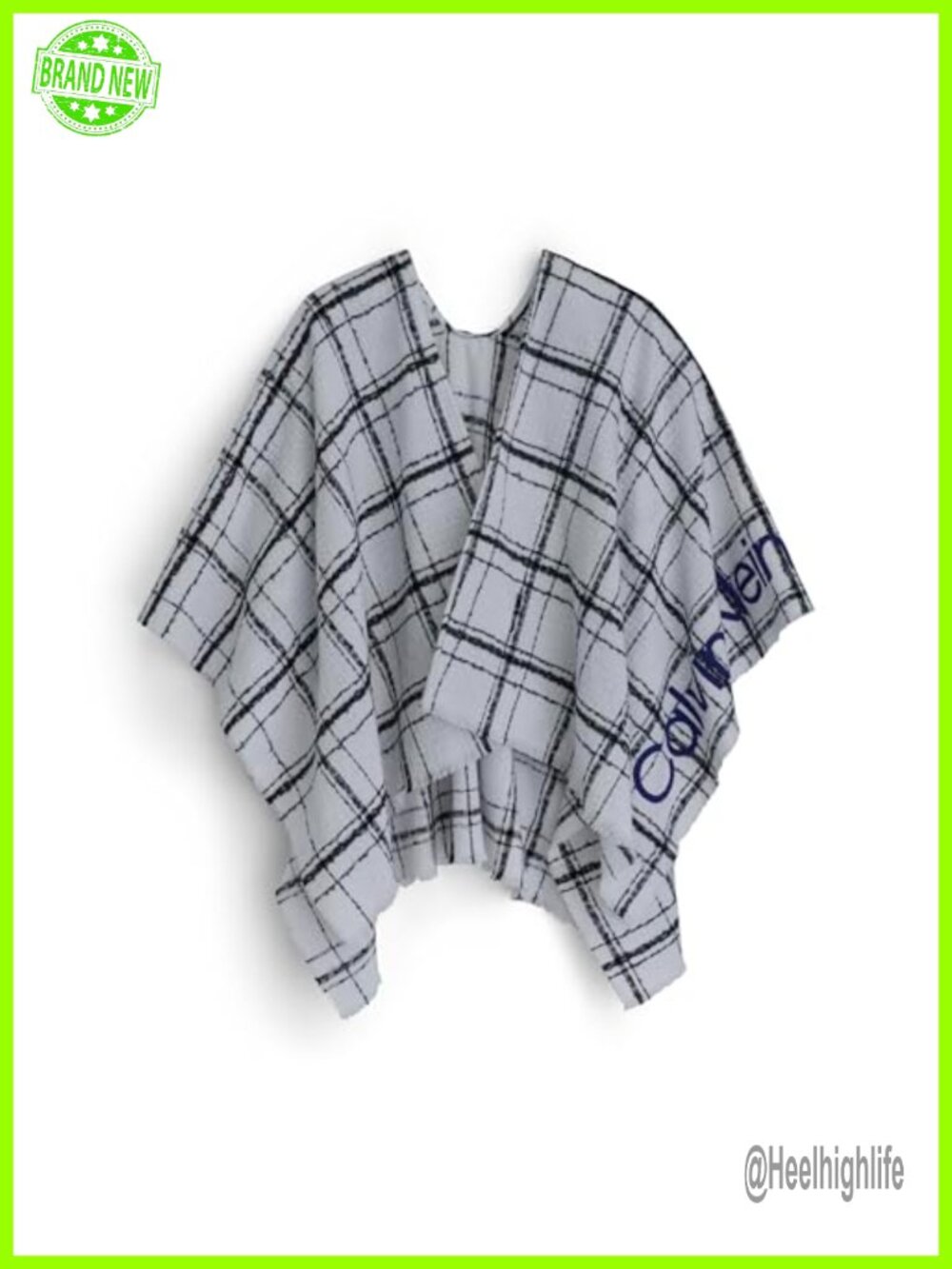 Calvin Klein Grid Weave Logo Cozy Ruana Shawl Wrap Pashmina